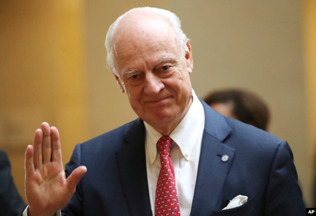 United Nations Special Envoy for Syria Staffan de Mistura attends a meeting on forming a constitutional committee in Syria at the European headquarters of the United Nations in Geneva, Switzerland, Dec. 18, 2018.