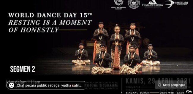 Informasi perayaan Hari Tari Dunia yang digelar ISI Solo disiarkan langsung di media sosial kampus tersebut, Kamis (29/4). (Foto: screenshot)