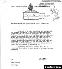 Bản ghi nhớ tuyệt mật ngày31/3/1962. Photo declassified.library.utoronto.ca