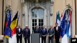欧盟六个最早加入国（卢森堡、德国、意大利、比利时、法国和荷兰）的外交部长。（资料照）