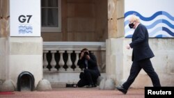 British Prime Minister Boris Johnson arrives on the sidelines of a gathering of G7 foreign ministers at Lancaster House in London, Britain, May 5, 2021