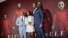 FILE - Director Jordan Peele, left, and actors Lupita Nyong'o, center, and Winston Duke attend the "Us" premiere at The Museum of Modern Art in New York City, New York, March 19, 2019. 