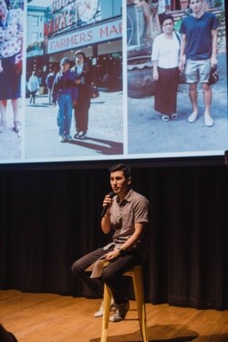 Seattle-based Champ Ensminger talked to the audience at a U.S. screening of Yai Nin, his short documentary about his Thai grandmother, Ninlawan Pinyo.