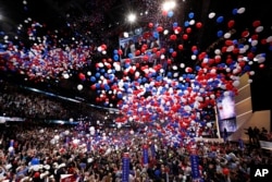 Confetti and balloons fall during celebrations after Donald Trump's acceptance speech on the final day of the Republican National Convention in Cleveland, July 21, 2016.