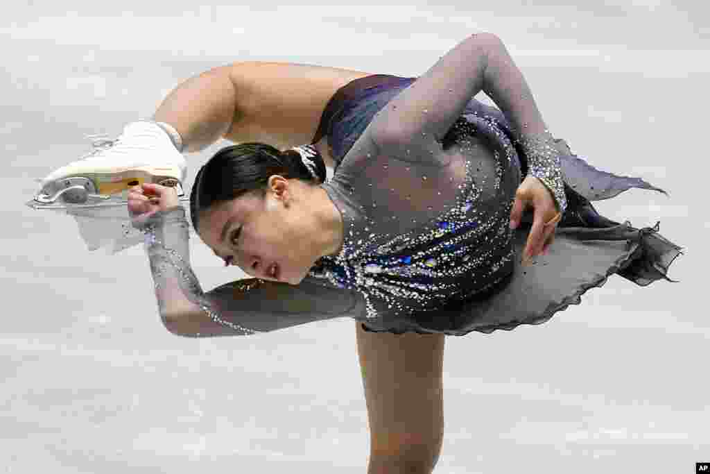 You Young of South Korea performs during the women&#39;s short program at the ISU Grand Prix of Figure Skating NHK Trophy competition in Tokyo, Japan.