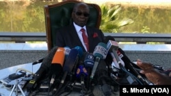 Former Zimbabwean President Robert Mugabe addressing journalists at his residence in Harare, July 29, 2018, on the eve of the country's elections where he endorsed Nelson Chamisa leader of the country’s main opposition Movement for Democratic Change. 