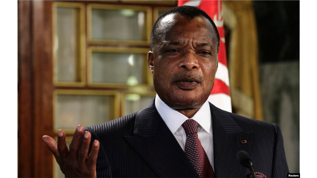 FILE - Congo's President Denis Sassou Nguesso speaks during a news conference.