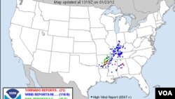Los tornados que afectan al sureste de Estados Unidois se alinean desde el Golfo de México en el sureño estado de Mississippi, hasta Indiana y Ohio