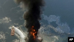Deepwater Horizon oil rig burning after an explosion in the Gulf of Mexico, off the southeast tip of Louisiana (File Photo)