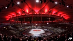 Rio Olympics Closing Ceremony: A Japanese flag is created during the closing ceremony in the Maracana stadium at the 2016 Summer Olympics in Rio de Janeiro, Brazil, Aug. 21, 2016.