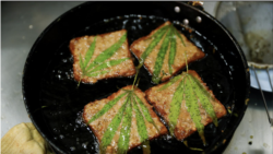 Pork sandwiches with marijuana leafs at Abhaibhubejhr hospital canteen which adds cannabis infused dishes to its menu after cannabis leaves, steams, stalks and roots were officially removed from Thailand's narcotics list, allowing basically any part of the plant except for the buds to be used for consumption in Prachin Buri province, outside Bangkok, Thailand January 15, 2021. REUTERS/Jorge Silva