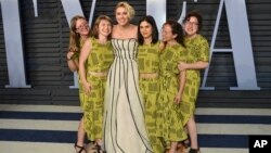 Greta Gerwig arrives at the Vanity Fair Oscar Party on March 4, 2018, in Beverly Hills, Calif.