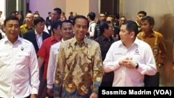 Presiden Jokowi saat menghadiri Rakornas Perindo di JiExpo, Kemayoran, Jakarta Pusat pada Selasa (19/3) (foto: VOA/Sasmito Madrim)
