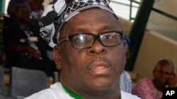 FILE - In this Sunday, Oct, 12, 2014 file photo, Buruji Kashamu attends a primary election event for Nigerian President Goodluck Jonathan in Abuja, Nigeria. 