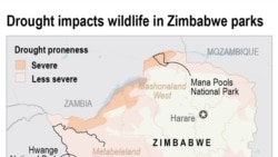 Map illustrates Zimbabwe's severe drought which is killing elephants, other wildlife.