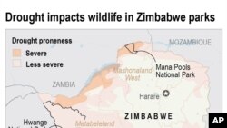 Map illustrates Zimbabwe's severe drought which is killing elephants, other wildlife.