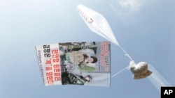 Tư liệu - Bóng bay và truyền đơn lên án lãnh tụ Triều Tiên Kim Jong Un.