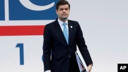 FILE - United States' Wess Mitchell, assistant secretary of State for European and Eurasian Affairs, arrives for the 25th Organization for Security and Cooperation in Europe, OSCE, ministerial council meeting, in Milan, Italy, Dec. 6, 2018. 