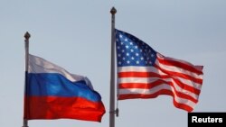 National flags of Russia and the U.S.