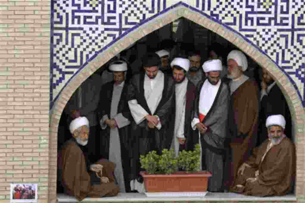 Clerics attend a gathering to condemn the crackdown on the Bahraini opposition, in a seminary in the northeastern city of Mashhad, Iran, Wednesday, April 6, 2011. Iranian clerics have denounced Iran's regional rival Saudi Arabia for putting down anti-gove