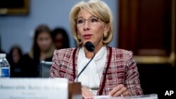 Education Secretary Betsy DeVos speaks during a House Appropriations subcommittee hearing on budget on Capitol Hill in Washington, March 26, 2019.