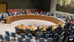 The United Nations Security Council votes on a new sanctions resolution that would increase economic pressure on North Korea to return to negotiations on its missile program at U.N. headquarters, Aug. 5, 2017.