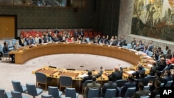 The United Nations Security Council votes on a new sanctions resolution that would increase economic pressure on North Korea to return to negotiations on its missile program at U.N. headquarters, Aug. 5, 2017.