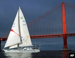 The 2041 sails by Golden Gate Bridge in San Francisco en route to its global tour which runs through 2012