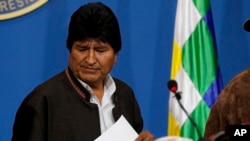 ဘိုလီဗီးယားသမ္မတ Evo Morales. (နိုဝင်ဘာ ၁၀၊ ၂၀၁၉)