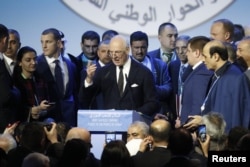 United Nations Special Envoy for Syria Staffan de Mistura speaks to attendees after a session of the Syrian Congress of National Dialogue in the Black Sea resort of Sochi, Russia, Jan. 30, 2018.