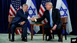 Benjamin Netanyahu, à gauche, et Donald Trump, 73è Assemblée générale de l'ONU, New York, le 26 septembre 2018.