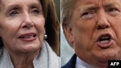 Prezidan Trump (adwat) ak Prezidan Chanm Depite a, Nancy Pelosi (agoch), gen opinyon depaman sou fason pou 2 pouvwa yo (Egzekitif la ak Lejislatif la) pèmèt gouvènman relouvri.