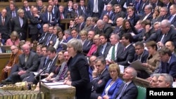 British Prime Minister Theresa May addresses Parliament ahead of the vote on May's Brexit deal, in London, Britain, January 15, 2019 in this screengrab taken from video. Reuters TV via REUTERS