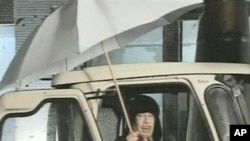 Image taken from video footage shows Libyan leader Moammar Gadhafi speaking on state television, February 22, 2011