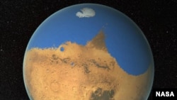 An illustration of Mars' ancient ocean of liquid water.