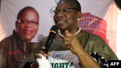 FILE - ACPN (Allied Congress Party of Nigeria) female presidential candidate Oby Ezekwesili speaks during a campaign in Kaduna, Jan. 17, 2019. 