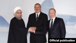 İlham Əliyev, Vladimir Putin və Həsən Ruhani 