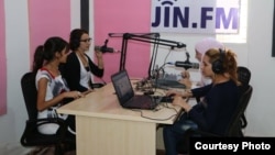 Women are seen in during a broadcast of JIN-FM, a Syrian radio station specializing in women issues. (Courtesy - JIN-FM)