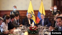 Los presidentes Iván Duque y Guillermo Lasso, en reunión en Ecuador. [Foto: Presidencia de Colombia].