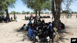 Internally displaced people sit under a tree in Turalei, in the south's Twic county, about 130 km (80 miles) from Abyei, May 27, 2011
