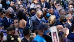 President Joe Biden, first lady Jill Biden, former President Barack Obama, former first lady Michelle Obama, and others attend a ceremony marking the 20th anniversary of the Sept. 11, 2001, terrorist attacks in New York, Sept. 11, 2021.