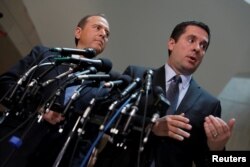 House Select Committee on Intelligence Chairman Rep. Devin Nunes (R-CA) and Ranking Member Rep. Adam Schiff (D-CA) speak with the media about the ongoing Russia investigation on Capitol Hill in Washington, D.C., March 15, 2017.