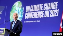 Tổng thống Mỹ Joe Biden phát biểu tại thượng đỉnh khí hậu Liên hiệp quốc (COP26) ở Glasgow, Scotland, Anh, ngày 2/11/2021.