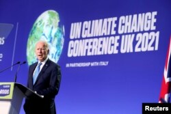 U.S. President Joe Biden speaks at the U.N. Climate Change Conference (COP26) in Glasgow, Scotland, Britain, November 2, 2021.