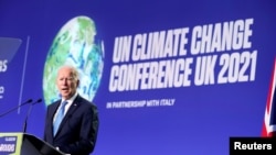 조 바이든 미국 대통령이 2일 영국 글래스고 제26차 유엔기후변화협약 당사국 총회(COP26)에서 연설하고 있다.
