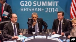 President of France Francois Hollande, U.S. President Barack Obama, Britain's Prime Minister David Cameron and Germany's Chancellor Angela Merkel attend the Transatlantic Trade and Investment Partnership (TTIP) meeting at the G20 the G-20 leaders summit 