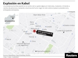 محل انفجار و موقعیت سفارتخانه کشورها در کابل