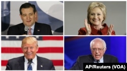 美國總統候選人提名的競爭者- 民主黨參選人前國務卿希拉里克林頓(右上)與桑德斯(右下)﹔共和黨參選人泰德克魯茲(左上)與川普(左下)。