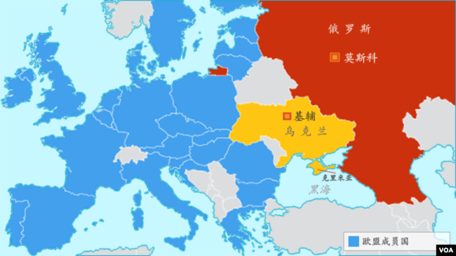 乌克兰地图：欧盟成员国，克里米亚，俄罗斯