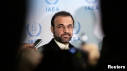 FILE - Iran's ambassador to the International Atomic Energy Agency (IAEA) Reza Najafi attends a news conference at the headquarters of the IAEA in Vienna, December 2013.